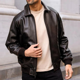 Midnight Crest Leather Bomber Jacket