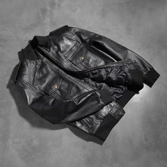 Elnas Black Leather Bomber Jacket