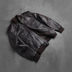Elnas Brown Leather Bomber Jacket