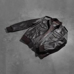 Elnas Brown Leather Bomber Jacket
