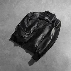 Rokin Black Leather Bomber Jacket