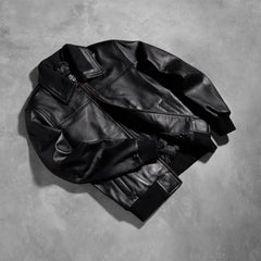 Rokin Black Leather Bomber Jacket