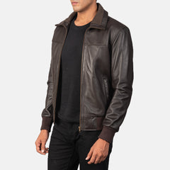 Rokin Brown Leather Bomber Jacket