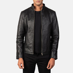 Vabos Black Leather Biker Jacket
