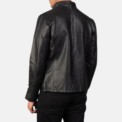 Vabos Black Leather Biker Jacket