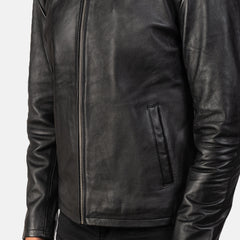 Vabos Black Leather Biker Jacket