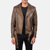Qumas Mocha Leather Biker Jacket