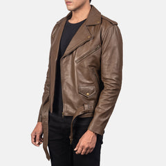 Qumas Mocha Leather Biker Jacket