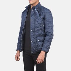 Nogon Blue Leather Quilted Jacket
