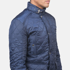Nogon Blue Leather Quilted Jacket