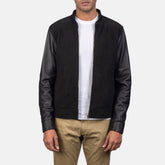 Takon Black Leather Bomber Jacket