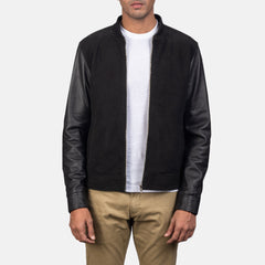 Takon Black Leather Bomber Jacket