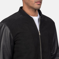 Takon Black Leather Bomber Jacket
