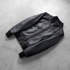 Nadas Black Leather Bomber Jacket