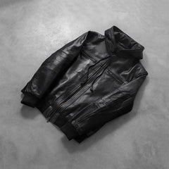 Luson Black Leather Bomber Jacket