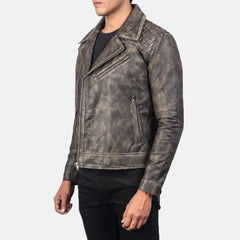 Qunet Brown Leather Quilted Biker Jacket