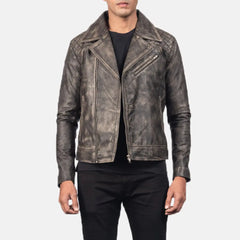 Qunet Brown Leather Quilted Biker Jacket