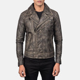 Qunet Brown Leather Quilted Biker Jacket