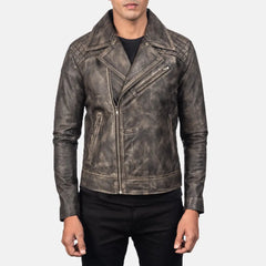 Qunet Brown Leather Quilted Biker Jacket
