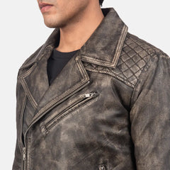 Qunet Brown Leather Quilted Biker Jacket