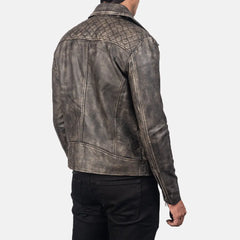 Qunet Brown Leather Quilted Biker Jacket
