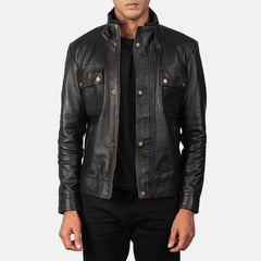 Simion Black Leather Biker Jacket