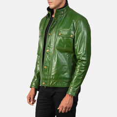 Simion Green Leather Biker Jacket