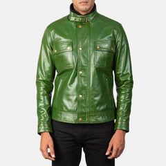 Simion Green Leather Biker Jacket