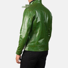Simion Green Leather Biker Jacket