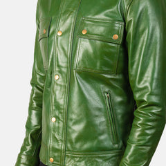 Simion Green Leather Biker Jacket