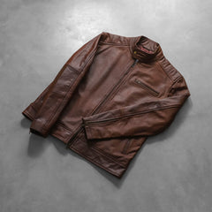 Yamean Brown Leather Biker Jacket
