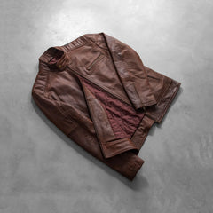 Yamean Brown Leather Biker Jacket