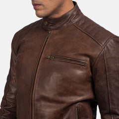 Yamean Brown Leather Biker Jacket
