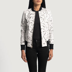 Tabin White Leather Bomber Jacket