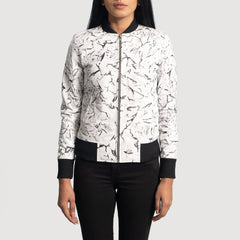 Tabin White Leather Bomber Jacket