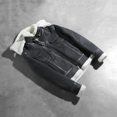 Koton Black Leather Hooded Jacket