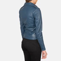 Elsus Blue Leather Biker Jacket