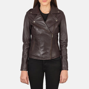 Elsus Maroon Leather Biker Jacket