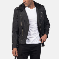 Rikon Black Leather Biker Jacket