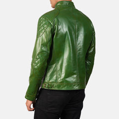 Natis Green Leather Biker Jacket