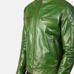 Natis Green Leather Biker Jacket