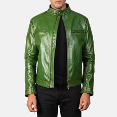 Natis Green Leather Biker Jacket