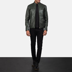 Jopix Green Leather Biker Jacket