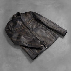 Jopix Distressed Brown Leather Biker Jacket