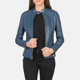 Ripel Blue Leather Biker Jacket