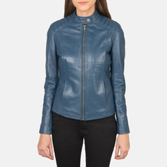 Ripel Blue Leather Biker Jacket