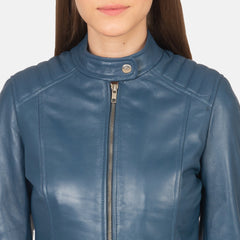 Ripel Blue Leather Biker Jacket