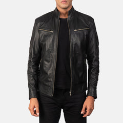 Nogos Black Leather Biker Jacket