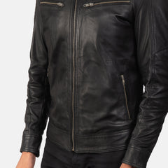 Nogos Black Leather Biker Jacket