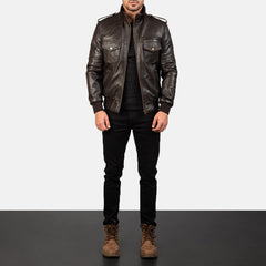 Elnas Brown Leather Bomber Jacket